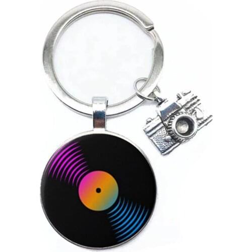 Simple Classic Style Vinyl Record Retro Gramophone Record Dome Glass Keychain Music Lovers Gift Wholesale And Retail
