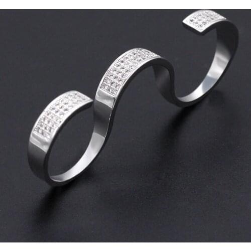 Three Fingers Ring for Women Multi finger Adjustable Size Open Ring with AAA Cubic Zirconia Stones Creative Fashion Jewelry