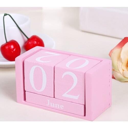 Vintage Wooden Perpetual Desk Calendar Block Planner Permanent Desktop Organizer DIY Agenda GK99