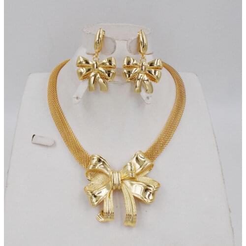 High Quality Ltaly 750 Gold color Jewelry Set For Women african beads jewlery fashion necklace set earring jewelry