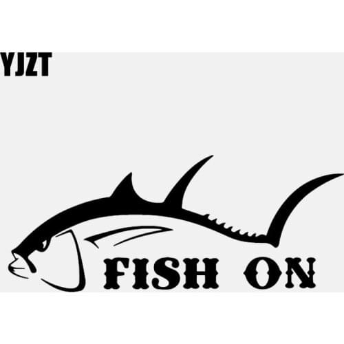 YJZT 16.7CM*7.1CM Fish On Decal Vinyl Carp Car Sticker Decor Black/Silver C24-0788