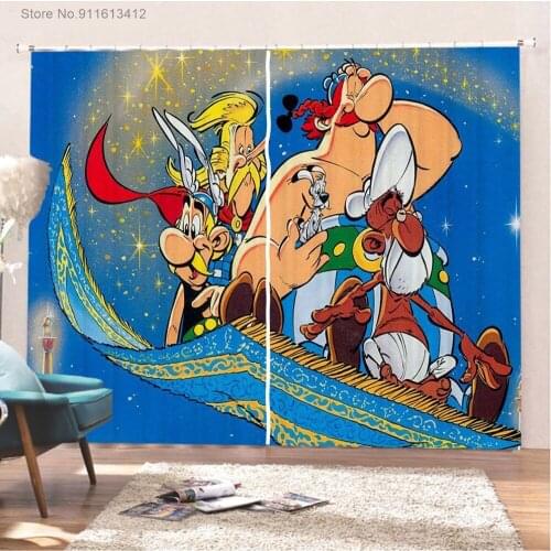 Asterix Blackout Curtains 3D Print Animation Cartoon Window Drapes 2 Panels for Living Room Window Treatments Home Decoration