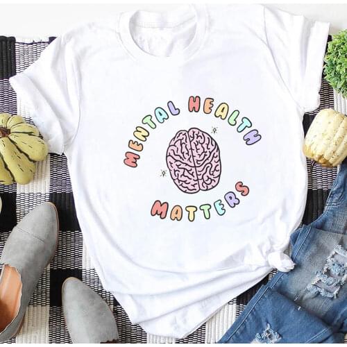 Mental Health Matters 100%Cotton Colored Printed Women Tshirt Autism Summer Casual O-Neck Short Sleeve Tops Special Ed Shirts