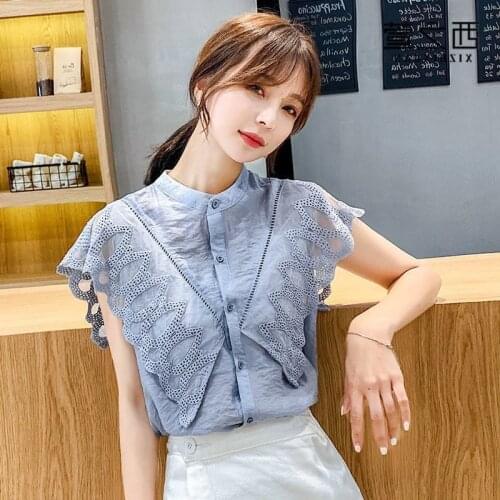 Summer Chiffon Shirts Women All-Match Elegant Sleeveless Stand-Up Collar Blouses Chiffon Tops Blusas Fashion MMM0989