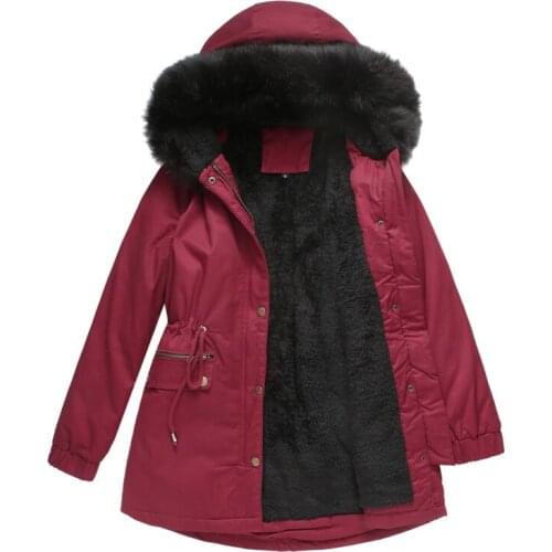 Quanss Plus Size Padded Coats Womens Winter Jacket Thick Fleece Warm Big Fur Collar Hooded Parkas Casual Female Solid Outwear