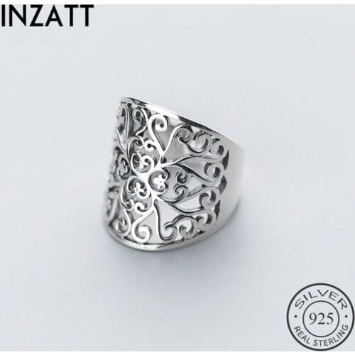 INZATT Classic Wide Hollow Flower Pattern 925 Sterling Silver Ring Women Wedding Bands Ethnic Style New Hot Sale Fine Jewelry