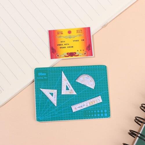 1Set 1:12 Scale New Dollhouse Miniature Cutting Mat Scissor Ruler Pencil Certificate Accessories
