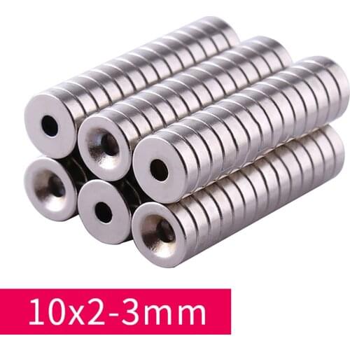 10 20 50 100pcs Neodymium Magnets Dia 10mm Thickness 2mm With 3mm Countersunk Ring Hole Rare Earth Strong Crafts Magnet N35