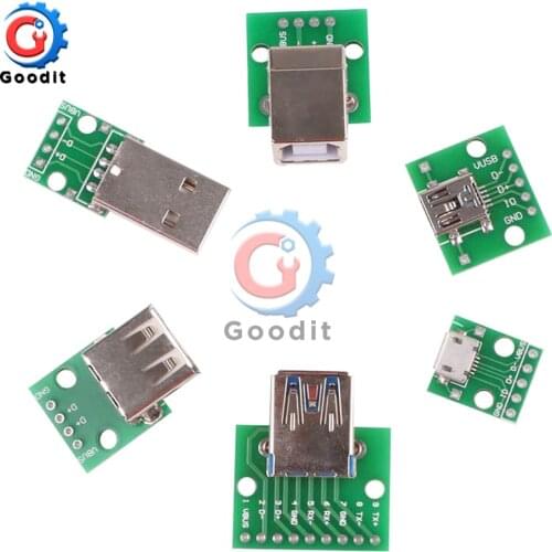 10pc Micro Mini USB USB A Male USB 2.0 3.0 A Female USB B Connector Interface to 2.54mm DIP PCB Converter Adapter Breakout Board