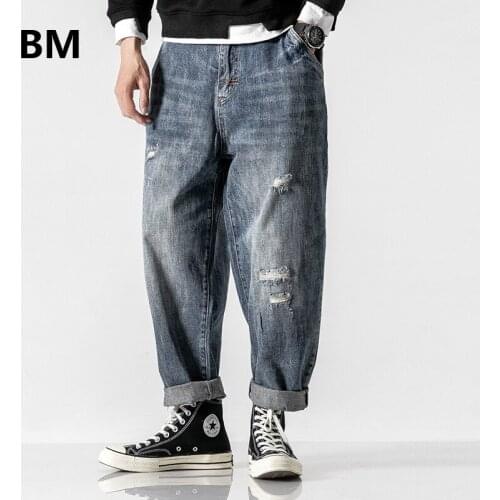 2020 Fashion Ripped Jeans For Men Clothing Japanese Streetwear Cargo Pants Men Kpop Clothes Harajuku Denim Jeans Straight Pants