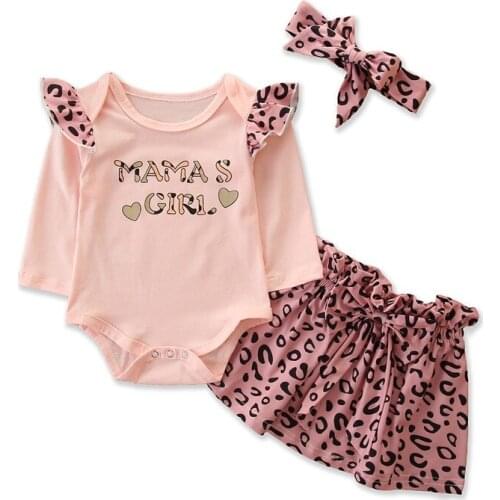 2021 Baby Girl Top Long Sleeve Buttons Bodysuits Rompers Ruffle Headband 2pcs New Born Clothing Leopard Outfits