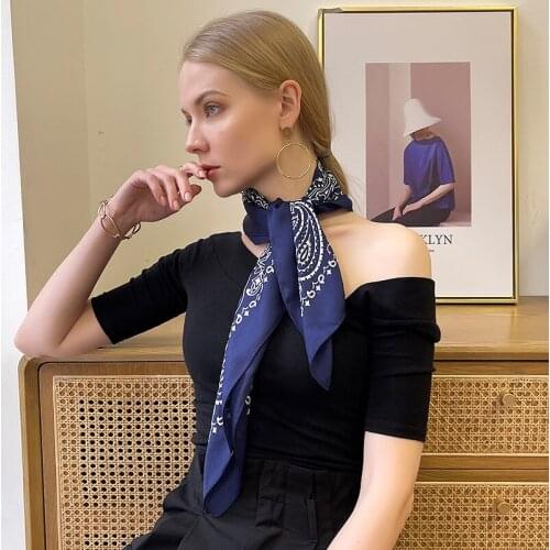 2021 New Silk Scarf Women 70cm Square Scarf Blue Cashew Scarf Printing Gift Custom Scarf