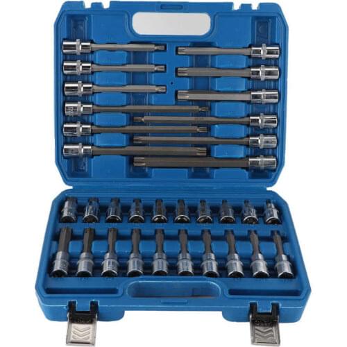 32pcs Hex Socket Bit 1/2in Drive with Tool Box -Vanadium Steel Tool for Car Repairing