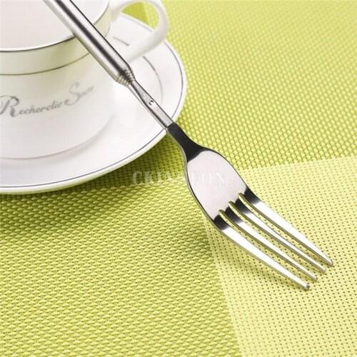 50Pcs/Lot Stainless Steel Telescopic Extendable Fork BBQ Fruit Dessert Long Cutlery Forks Tool Path To Walk