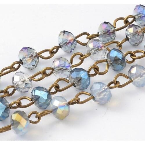 6x4mm Handmade Electroplate Glass Faceted Abacus Bead Chain Necklace Bracelet Making Antique Bronze Plated Brass Eyepins 39.4"F8