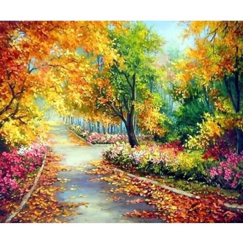 Full Diamond Embroidery Rhinestone Autumn Park Square Diamond Painting Leaves The Scenery 5d Diy Cross Stitch Mosaic Picture