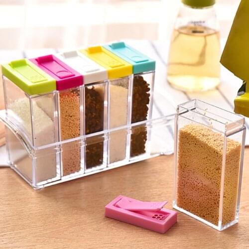 Spice Jar Seasoning Box 6Pcs/Set Kitchen Spice Storage Bottle Jars Transparent Salt Pepper Cumin Powder Box Kitchen Spice Tools