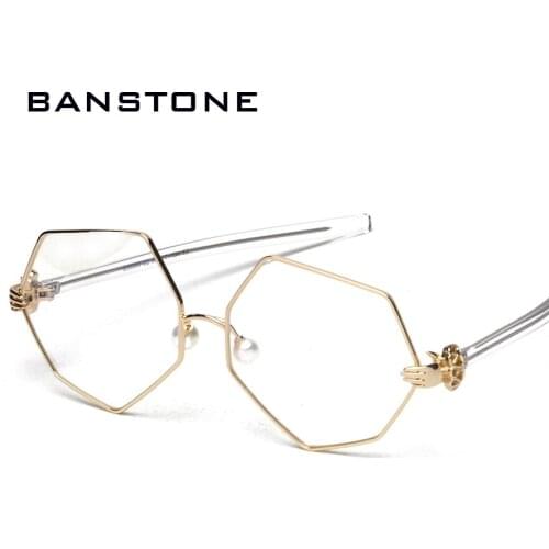 BANSTONE Brand Eyewear Frame Women Eyeglass Clear Lens Glasses Vintage Polygon Gold Frame Glasses Men Fashion Nerd Glasses