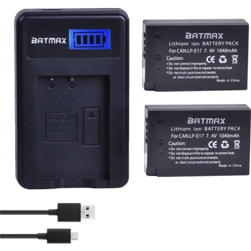 Batmax 2pc LP-E17 LPE17 LP E17 Battery+LCD USB Charger for Canon EOS T6i 750D T6s 760D 800D M3 M5 8000D Kissx8i Cameras