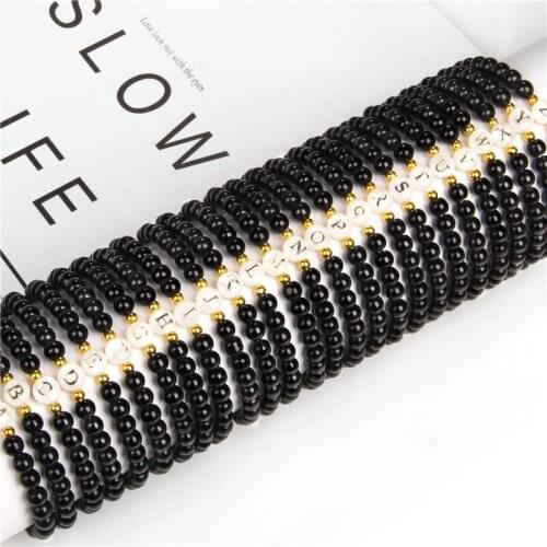 Initial 26 Alphabet Letter Name ID Bracelet For Women Men Couple Jewelry Black White Beaded Bracelets Friendship Gifts Souvenir