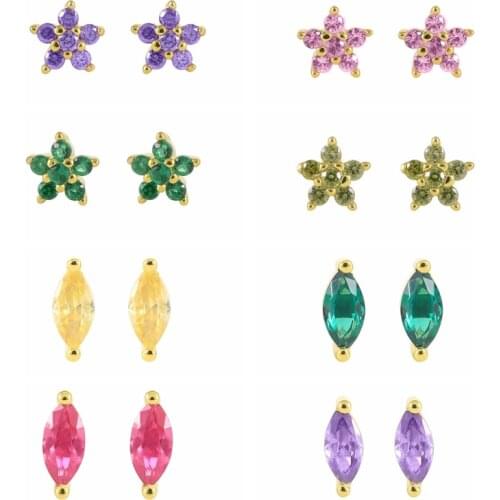 CANNER INS Stud Earrings 925 Sterling SiLver Small Colorful Flower Horse Eye Zircon Cartilage Piercing Trending Products 2021