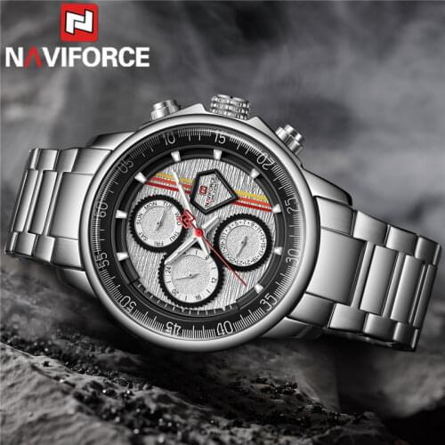 NAVIFORCE Man Wristwatch Sport Fashion Men Watch Top Brand Luxury Silver Military Stainless Steel Date Quartz Male Clock 9184