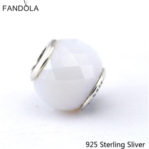 CKK Glass Beads Silver 925 Jewelry Geometric Facets, Opalescent White Crysta Beads Making Fits Original Bracelets