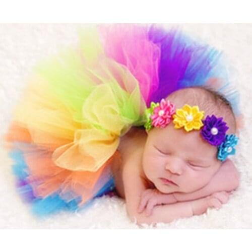 Newborn Photography Props Baby Rainbow Skirts Tutu Tulle Skirt+Baby Headband Set Baby Photo Prop Accessories Fotografia Clothing