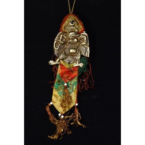 Home Decor 11"Tibet Buddhism Old Bronze Roc garuda statue Prayer flags Pendant Town House Exorcism Ward off evil spirits
