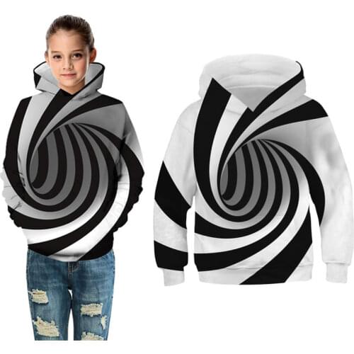 Spring Fall Teen Boy Girl 3D Artist Sweatshirt Cloth Fashion Kid Hooded Striped Print Casual Hooded Child Clothes 10 11 12 Year