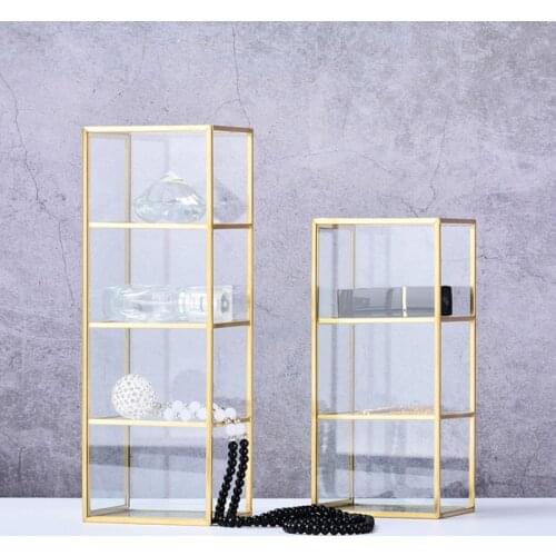 Golden Cosmetic Storage Box Table Desktop Finishing Glass Plaid Jewelry Classification Storage Tray Large-Capacity Dressing
