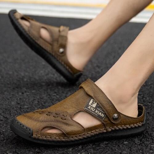 New Leisure Leather Mens Walking Shoes Outdoor Sport Sneakers Swimming Beach Sandals Summer Slipper Footwear Zapatillas Hombre