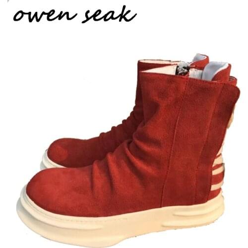 Owen Seak Men Casual Shoes Cow Suede Leather Adult Lace Up High Top Luxury Trainers Male Sneakers Basic Boots Flats Summer Shoes