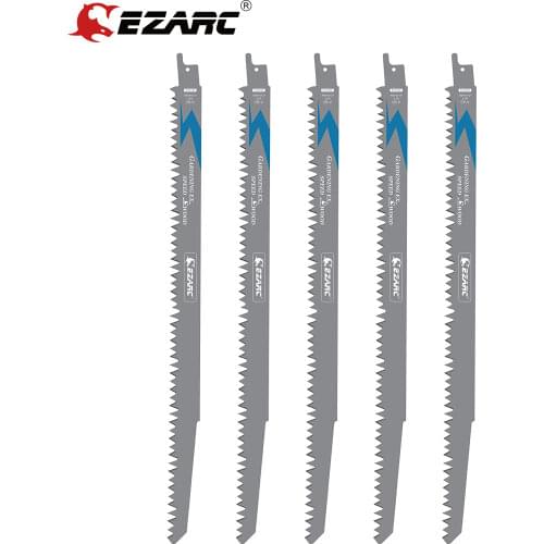 EZARC 5Pcs Wood Pruning Reciprocating Saw Blade Sharp Ground Teeth CRV Long Lifetime Sabre Saw Blades PVC Pipe Cutting 5TPI