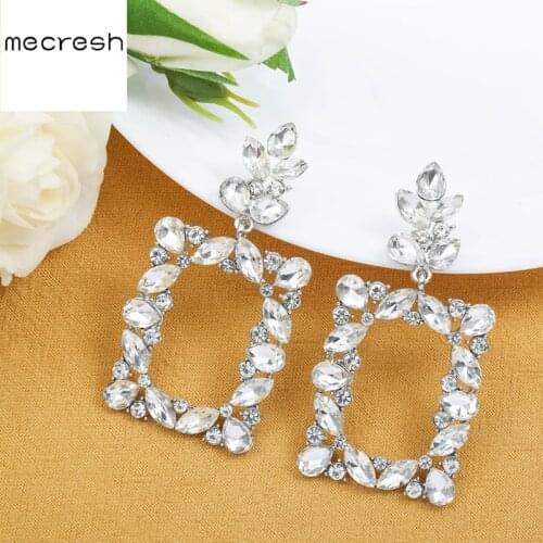 Mecresh Crystal Pendant Earrings Big Long Square Drop Earrings Women Wedding Bridal Earrings Jewelry Wholesale Gifts MEH1780