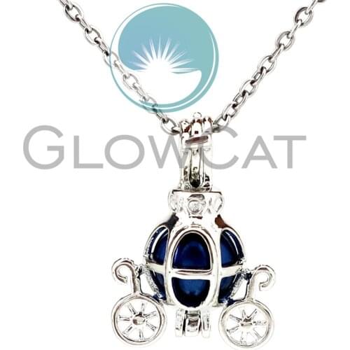 Copper Pumpkin Car Beads Cage Locket Pendant Perfume Diffuser Pearl Cage Necklace Girl Gift KK1129