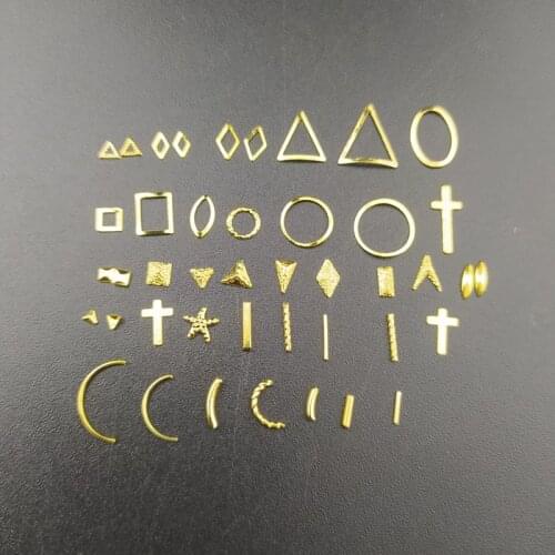 Nail Metal Rivets Charms 3D Nail Art Decoration Gold Nail Alloy Studs Hollow Triangle Square Star Nail Sequin Accessories