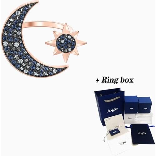 SWA New SYMBOLIC MOON Ring Rose Gold Mysterious Night Sky Moon And Stars Decoration Modeling Crystal Female Engagement Ring Gift