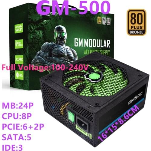 New PSU For GameMax Brand ATX Half Modular 80plus Bronze Silent Power Supply for Video Games 500W Power Supply GM-500