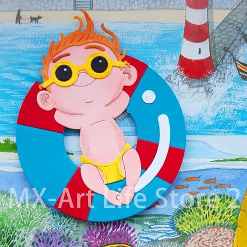 Lovely Swimming Ring Sunglasses Baby Cutting Dies Boy Doll Stencil for DIY Scrapbooking Cards Decorative