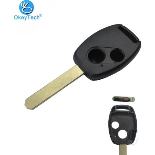 OkeyTech 2 Button Remote Car Key Shell with 8E Glass Transponder Chip Uncut Blank Blade for Honda Civic CRV Jazz HRV Odyssey Fit