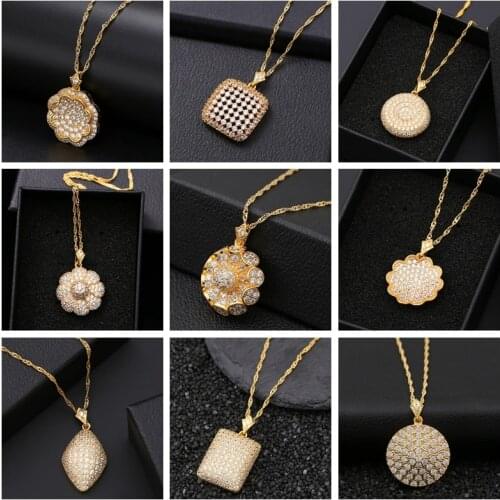 Naszyjnik Copper Gold Color Necklaces Pendants Simple Geometric Bride Wedding Pendant Full Pave CZ Zircon Necklace Chain Women