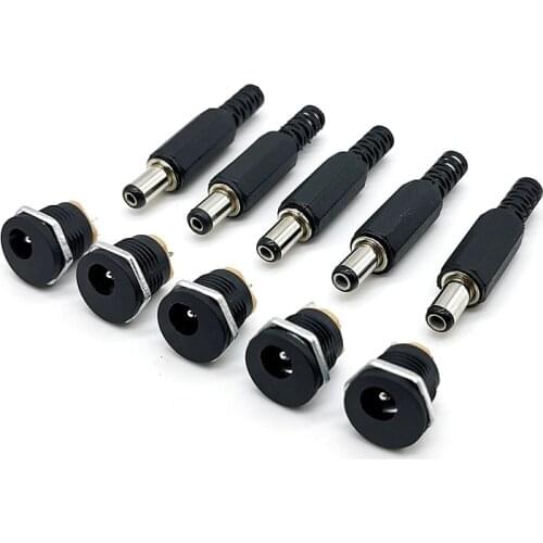 DC-022 5.5x2.1mm 12V 3A Plastic Male Plugs + Female Socket Panel Mount Jack DC Power Connector Electrical Supplies