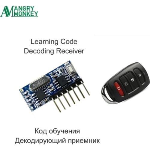 RF Remote Control Transmitter & 433Mhz Wireless Receiver Learning Code 1527 Decoding Module 4 Channel Output With Learning Key