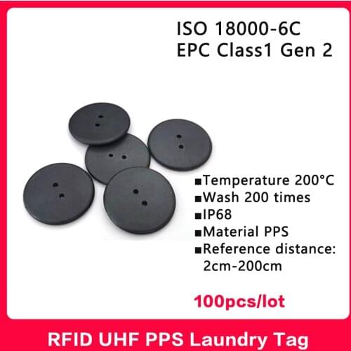 RFID UHF Laundry Tag 860-960MHz High Temperature Resistant PPS-button RFID Tags Smart Card ISO 18000-6C with Alien chip 100pcs