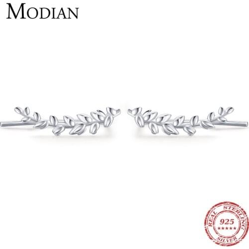 Modian 2021 New Lucky Tree of Life Long Ear Studs 100% 925 Sterling Silver Leaves Cute Stud Earrings For Women Wedding Jewelry