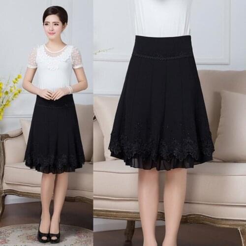 Spring Summer Women Casual Skirt Black Plus Size Pleated Skirt Female High Waist Mid Long Skirt Skirts Women S354