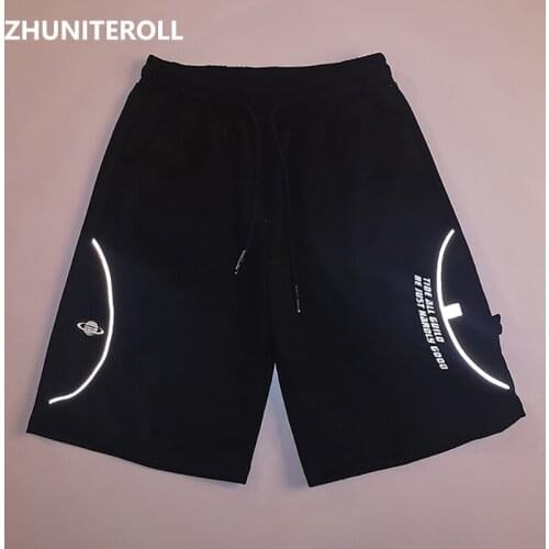 Reflective Letter Shorts for Men Teachwear Hip Hop Harajuku Short Sweatpant Baggy Joggers Shorts Summer Track Short Streetwear