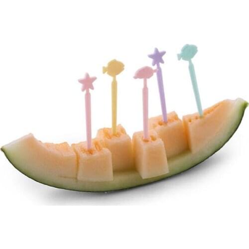 T84E 20Pcs/Set Japanese Style Sweet Candy Color Mini Fruit Picks Child Kids Cute Cartoon Ocean Fish Handle Snack Dessert Forks