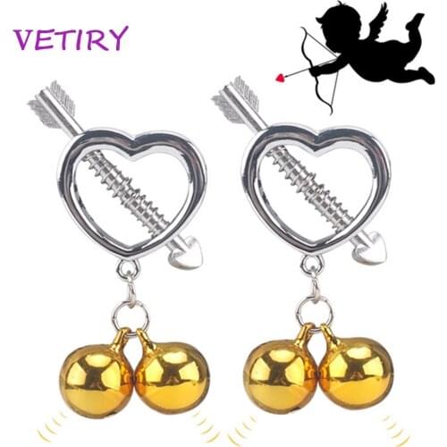 VETIRY 1 Pair Metal Breast Clips Nipple Stimulator Teaser Heart Shape Nipple Clamps with Bell Adult Games Sex Toy for Women Men